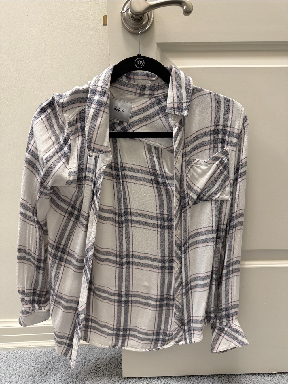 Rails White and Gray Plaid Button-Up Shirt